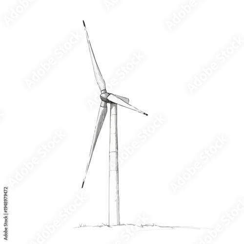 Wind turbine illustration on a white background with copy space
