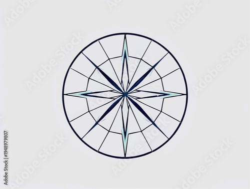 Stylized compass rose with geometric design on a simple background