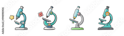 Microscopes with cells and bacteria, symbolizing scientific research and discovery