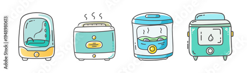 Collection of modern sterilizer devices for baby bottles and medical items