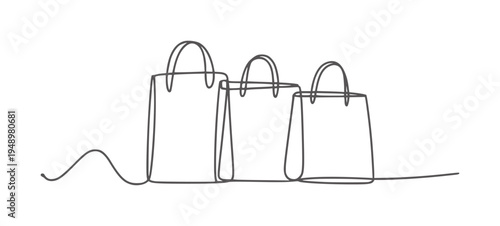 Three minimalist black and white shopping bags in a single line