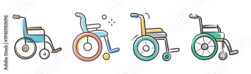 Collection of four diverse wheelchair icons for accessibility and medical use