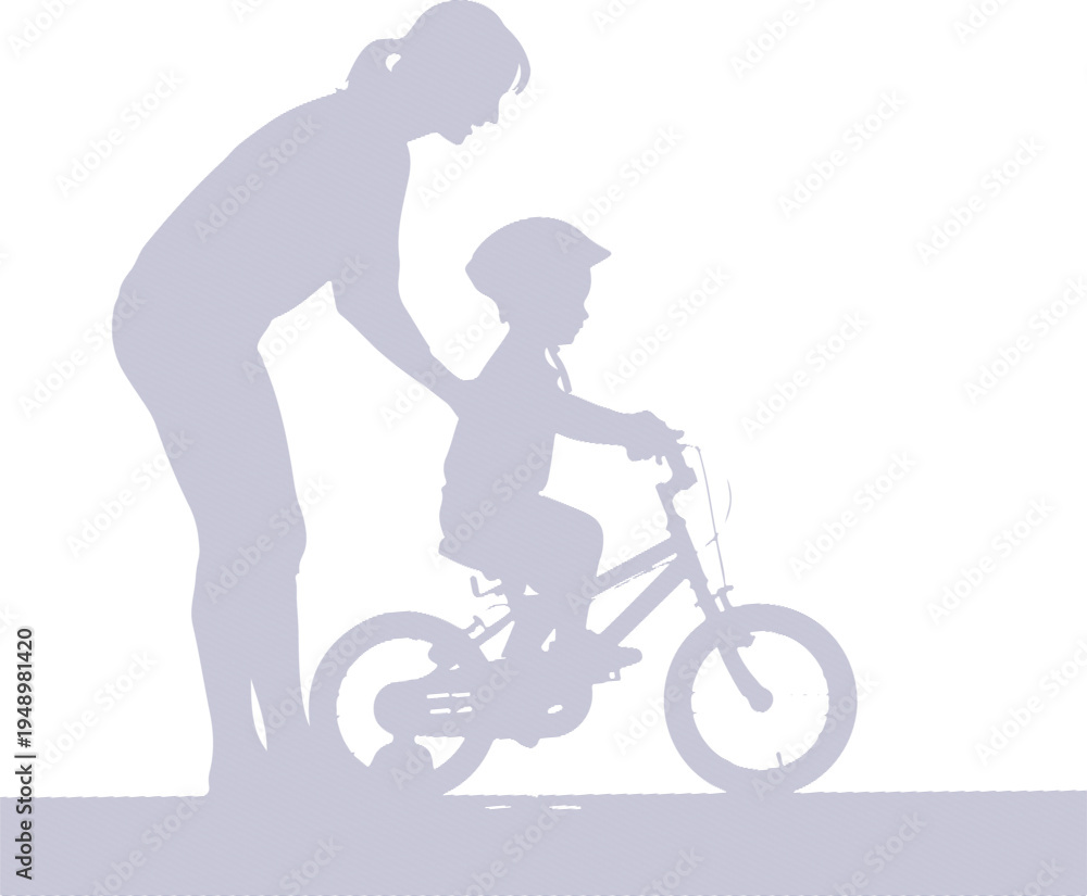 Obraz premium International mother's day line set silhouette of mother teaching child to ride bike