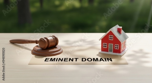 Eminent Domain Concept With Gavel And Miniature House Representing Legal Property Acquisition