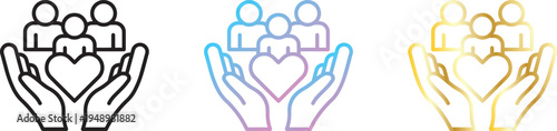 hands holding hearts icon vector outline charity donation love care support community health wellness giving protection minimalist linear editable stroke isolated web app symbol graphic design.