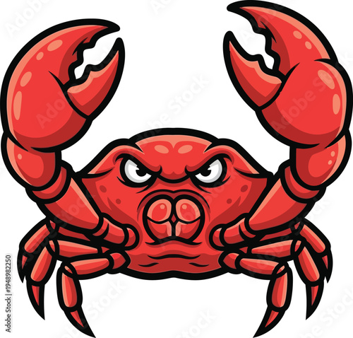 angry red crab vector illustration with raised claws