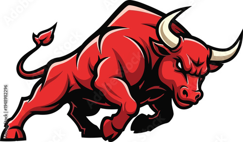 angry red bull charging vector illustration