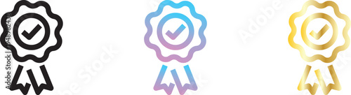 certification badge icon vector outline approved seal quality checkmark ribbon rosette medallion guarantee verified minimalist linear editable stroke isolated web app symbol graphic design.