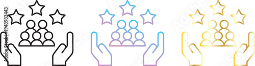 talent acquisition icon vector outline employee award customer satisfaction loyalty success rating stars hands holding team celebration minimalist linear editable stroke isolated web app symbol sign.