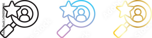 talent search recruitment icon vector outline star employee magnifying glass find best candidate human resources hiring minimalist linear editable stroke isolated web app symbol sign graphic design.