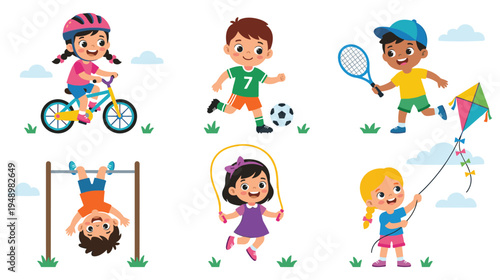Cartoon children doing different sports and activities vector illustration