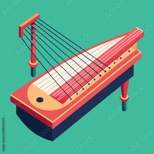 Isometric Guzheng Musical Instrument Illustration