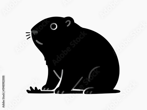 Stylized black wombat sitting against a white background
