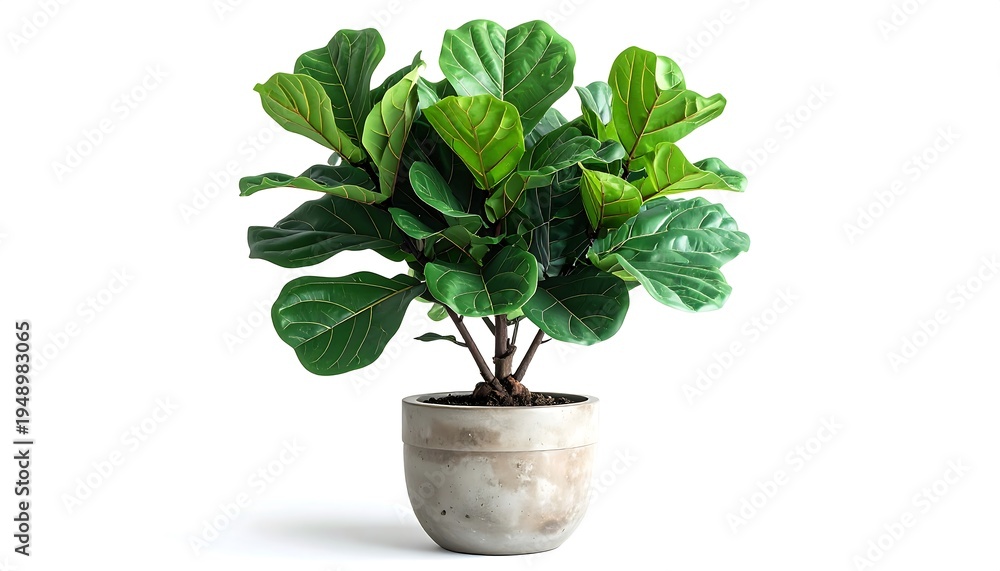 Fototapeta premium Potted Fiddle Leaf Fig Plant Isolated.