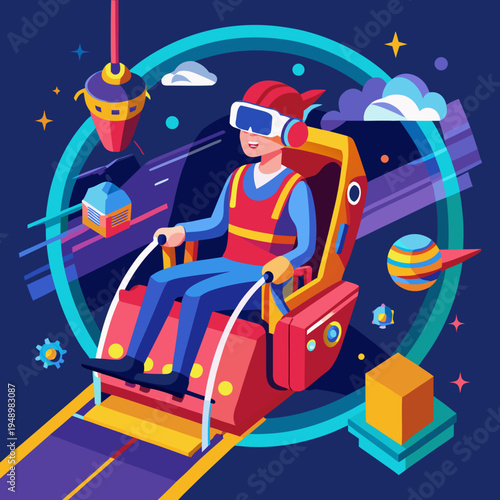 Person Enjoying Virtual Reality Ride in Futuristic Setting
