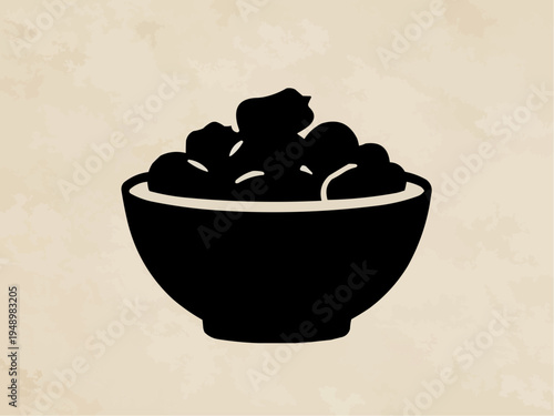Bowl of snacks minimalist design on textured background, copy space