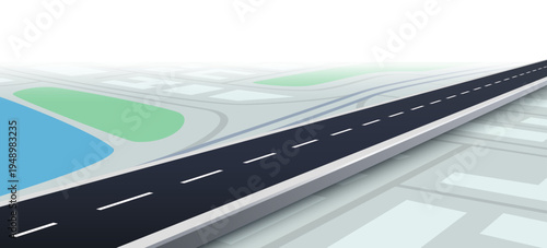 Long straight road on a stylized map background. Concept of journey, navigation, and direction.