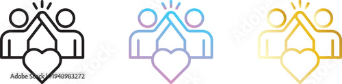 friendship love icon vector outline two people heart charity volunteer community care support partnership wellness mental health symbol minimalist linear editable stroke web app isolated teamwork.
