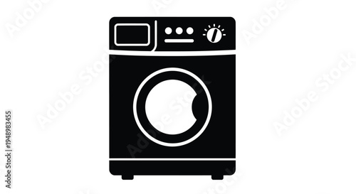 A simple black and white icon depicting a front loading washing machine