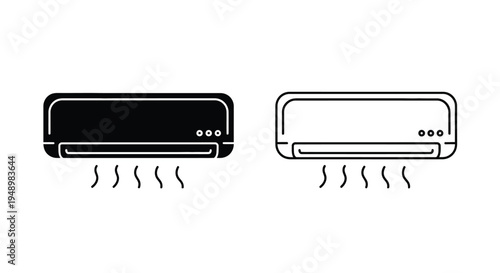 Two depictions of a wall mounted air conditioning unit with cooling airflow