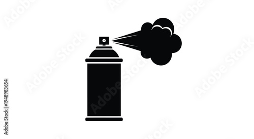 A black silhouette of a spray paint can emitting a cloud of spray