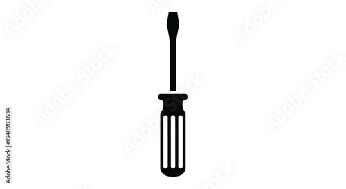 Simple black silhouette of a standard flathead screwdriver on a white background