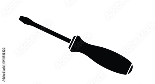 A simple black silhouette of a flathead screwdriver on a white background