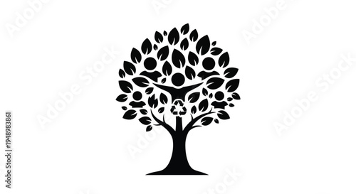 Stylized black silhouette of a tree with a hidden animal face