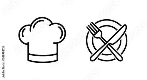 Chef s hat and plate with cutlery a simple culinary illustration