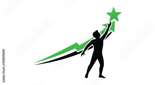 Silhouette of a person reaching for a bright green star