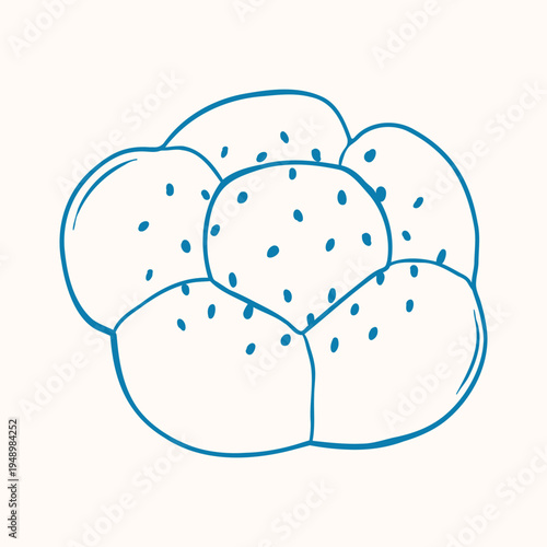 Hand drawn bread buns in simple doodle outline style. Cute bakery food illustration perfect for menus, packaging, recipe cards and cafe branding.