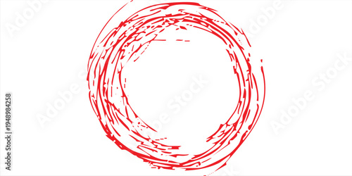 Abstract red brush swirl background, circular paint strokes forming dynamic vortex shape, grunge ink vector design.