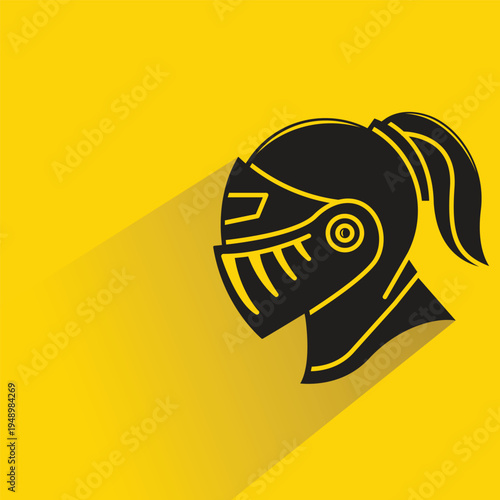 knight and soldier helmet icon with shadow on yellow background