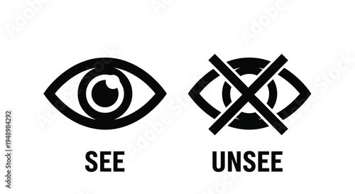 A visual representation of seeing and not seeing with an eye and a crossed out eye