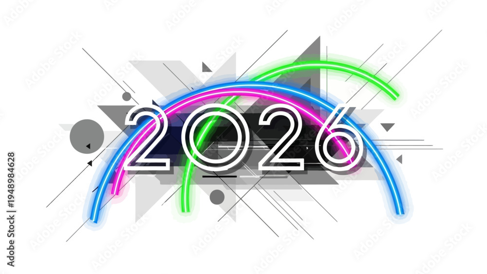 Fototapeta premium Colorful 2026 Typography with Abstract Shapes.