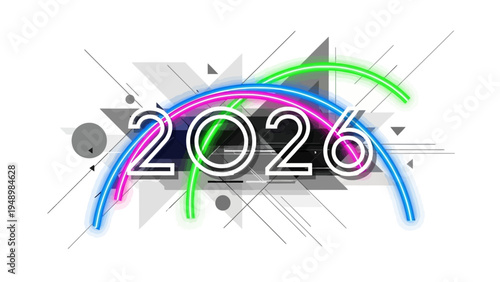 Colorful 2026 Typography with Abstract Shapes.