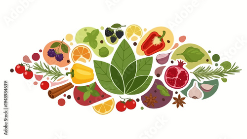 Assorted Fruits and Vegetables in Collage.