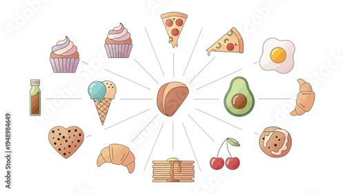 Assorted Breakfast Foods Arranged Around Toast.