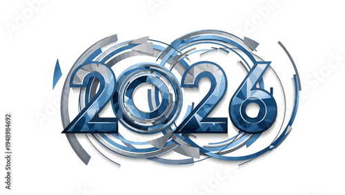 Blue 2026 Typography with Swirling Motion.