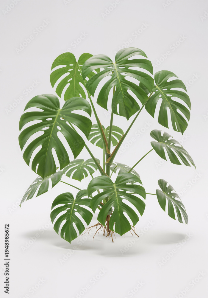 Obraz premium Monstera plant with large green leaves isolated on a neutral background 