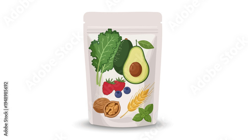 White Bottle with Healthy Food Illustrations.