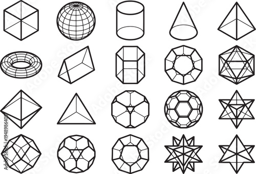 Geometric shapes in a minimalistic drawing style, perfect for illustrating abstract concepts, scientific visualizations, or design elements.