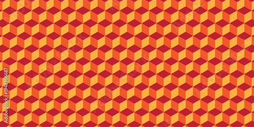 Abstract cube lattice texture, orange outline blocks arranged in precise isometric tiling pattern.