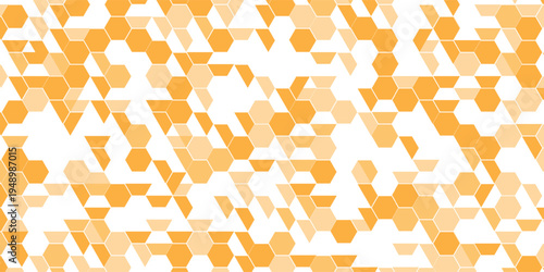Abstract geometric box tiling, orange outline cubes creating optical 3D grid effect on light background.