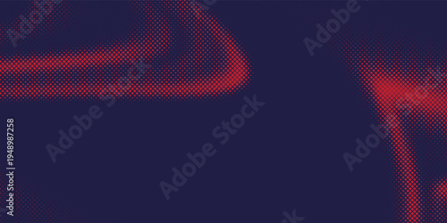 Abstract crimson dot matrix pattern, dense halftone particles forming flowing organic curves over deep indigo background, modern vector texture.