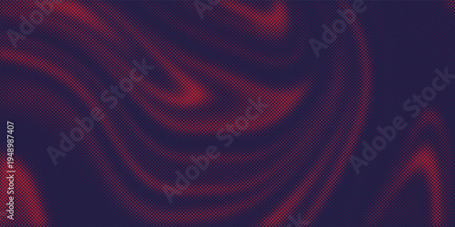 Abstract red micro-dot gradient background, dense halftone particles creating fluid organic shapes.
