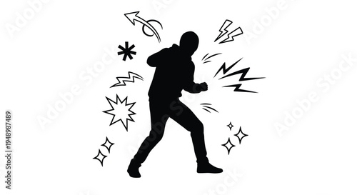 Silhouette of a person releasing energy with dynamic graphic elements