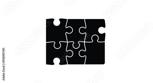 Black puzzle pieces interconnected forming a rectangular shape on a white background