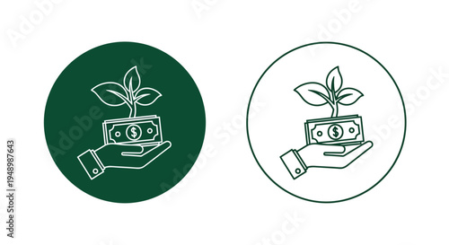 Financial growth concept a hand holding money with a sprouting plant
