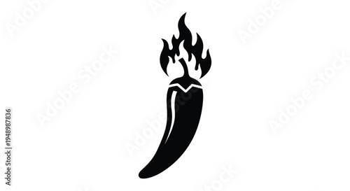 Stylized black silhouette of a chili pepper engulfed in flames